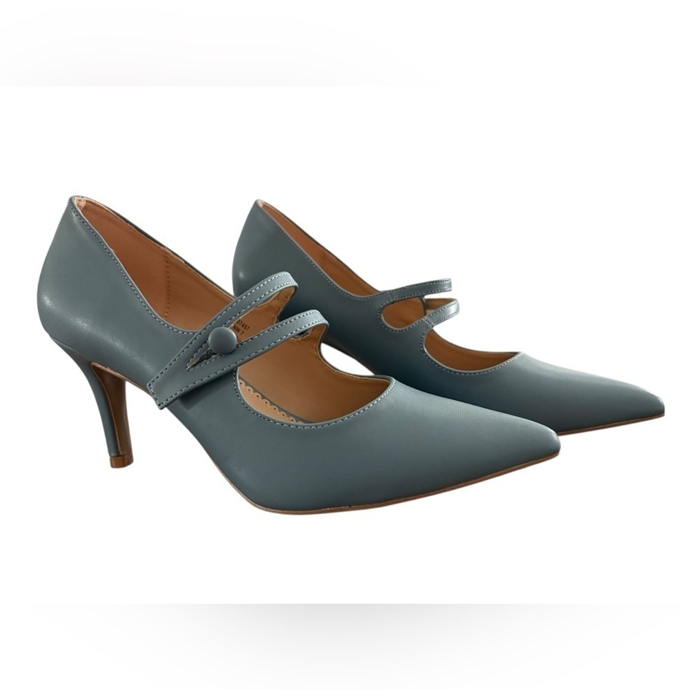 Journee Collection Pointed-Toe Blue Mary Jane Heels - Picture 4 of 11